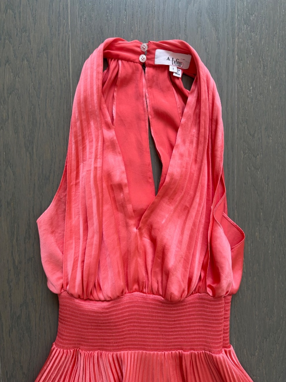 ALC A.L.C. Rose Midi Pleated Dress Coral Orange Plunge Neck Size 2 - Picture 5 of 9